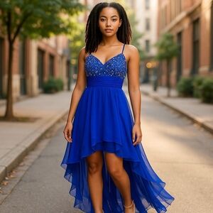 Dave & Johnny Blue Hi-Low Chiffon Prom Dress Size 15/16 Juniors